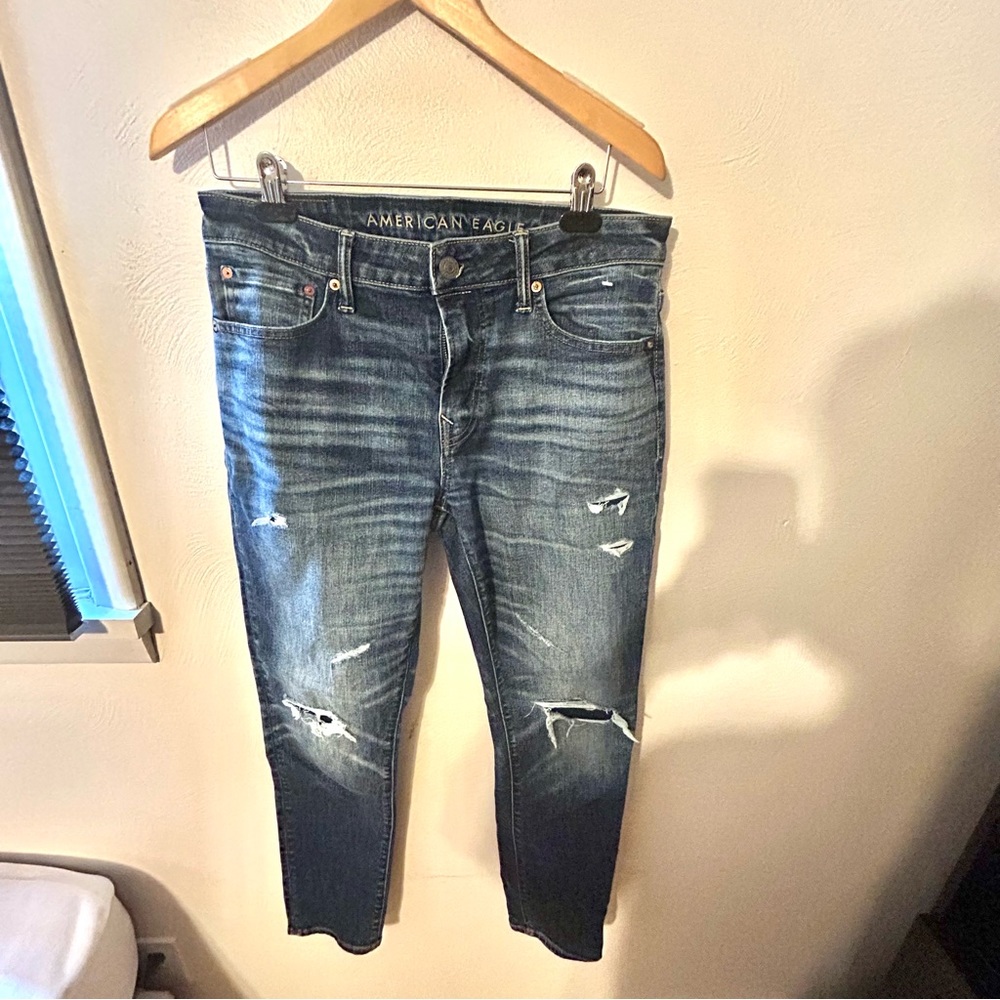 American Eagle Men’s Airflex+ Athletic Skinny Navy Blue Jeans. 32x32 - Picture 3 of 13